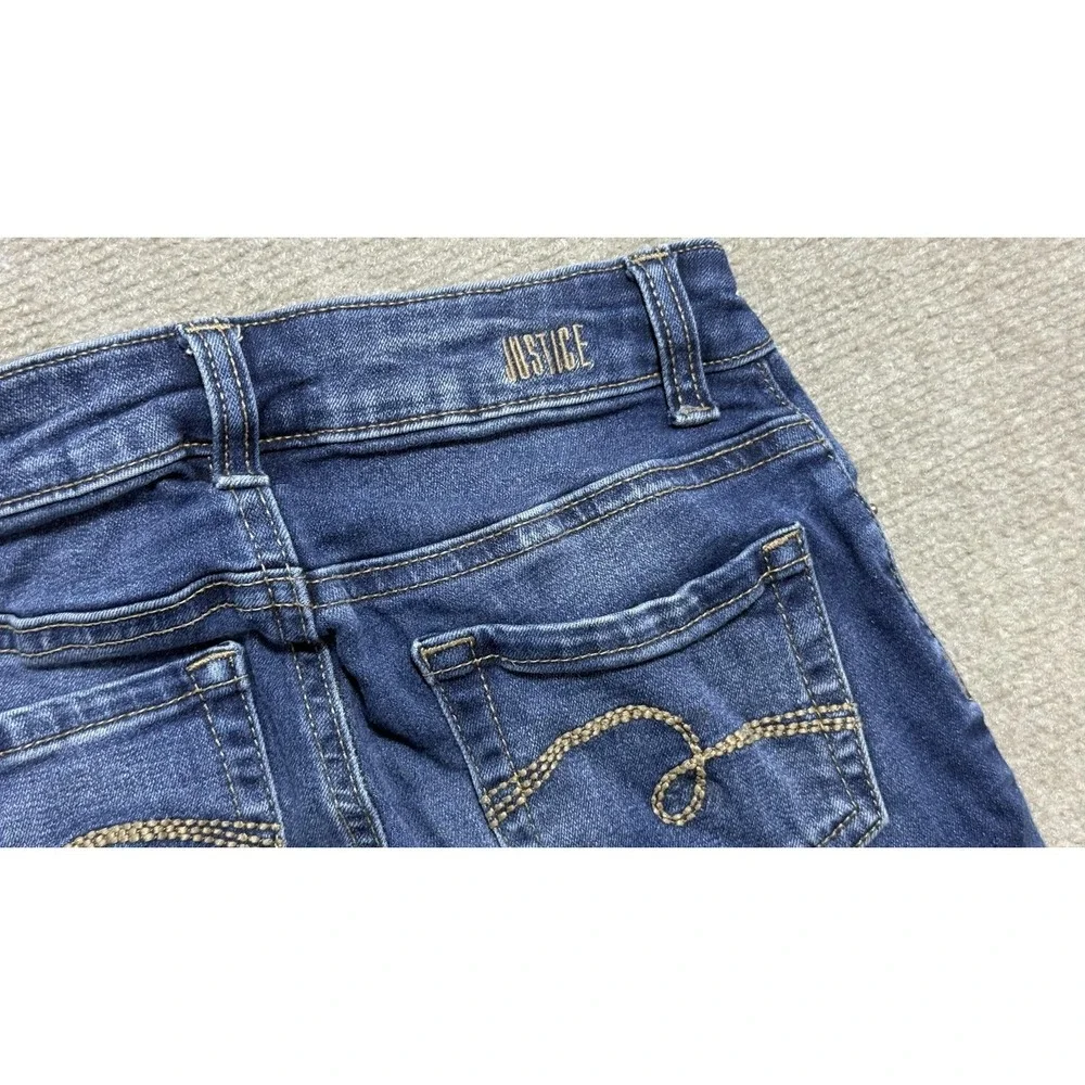 Justice Girlfriend Jeans Girls 10 Slim Blue Straight Leg Embroidered‎ Stretch